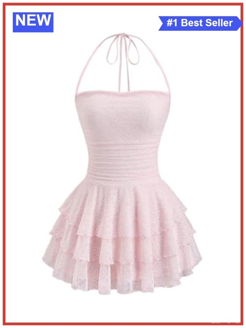 Women's Lace Mini Dress Halter Backless Sundress Sleeveless A-Line